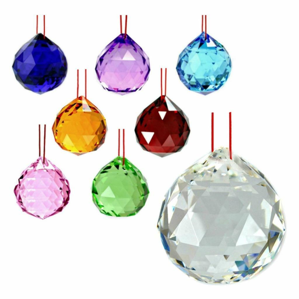 FENG SHUI HANGING CRYSTAL BALL 1.5&Prime; 40mm Choice of Colors Faceted Prism Sphere
