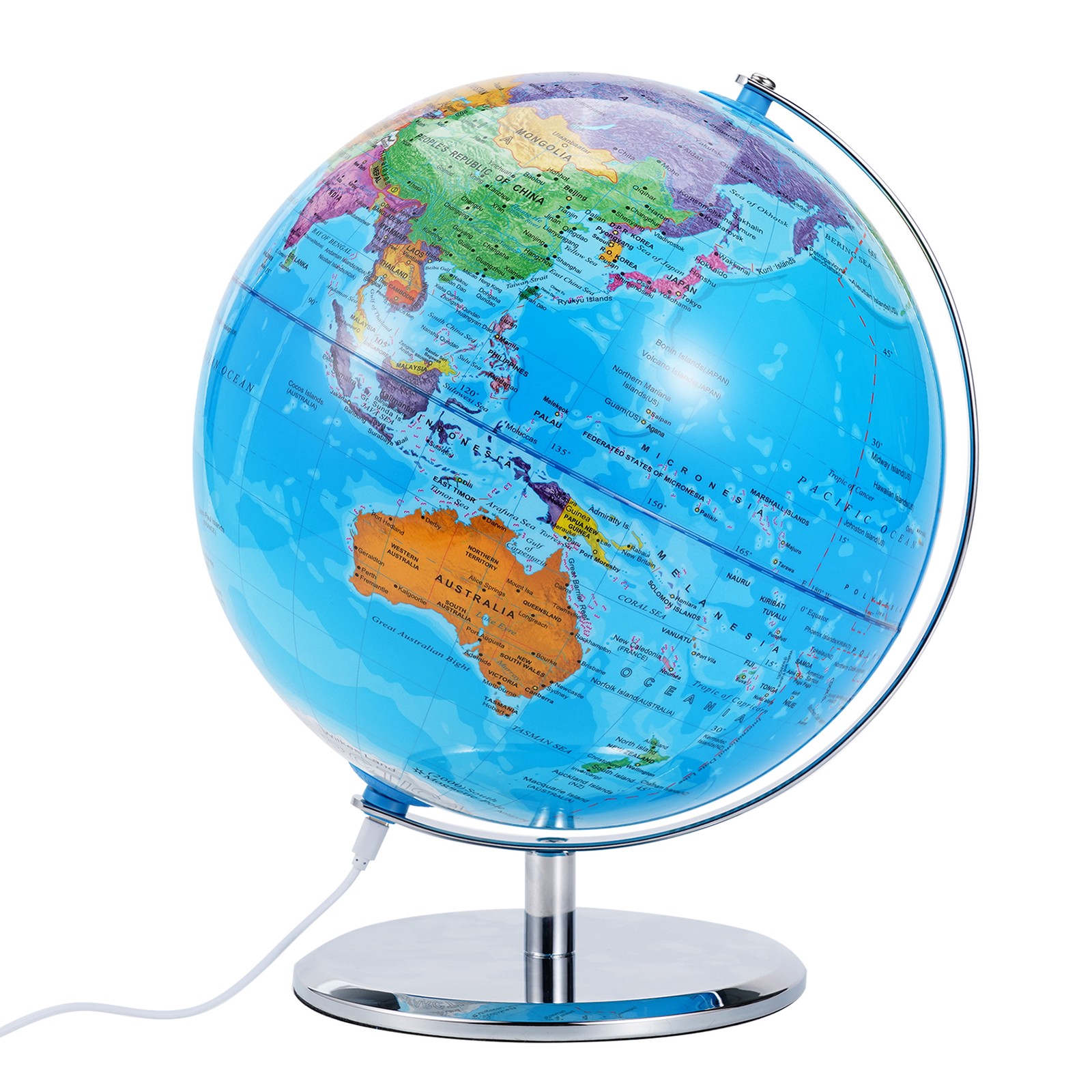 3D World Globe Earth Ocean Rotating World Map Geography w/ Stand Desktop Large