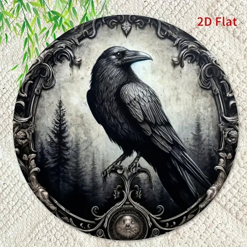 Gothic Black Raven Forest Round Metal Sign Dark Fantasy Tin Wall Decoration Gift