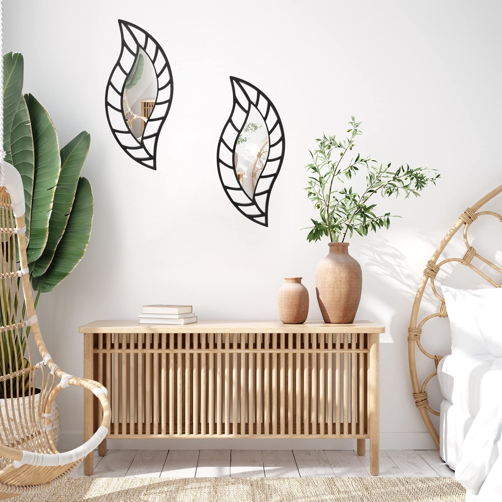 2 Pcs Decorative Mirror Wall Decor Leaf Teardrop Mirror Wall Mounted Decorati…