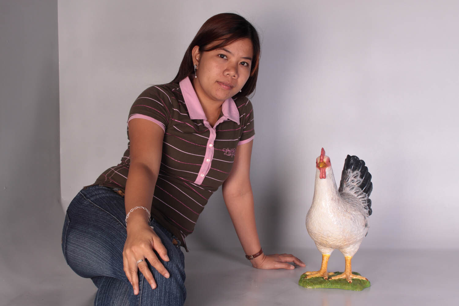 Bird Chicken Hen White Animal Prop Life Size Resin Statue Farm Theme Display