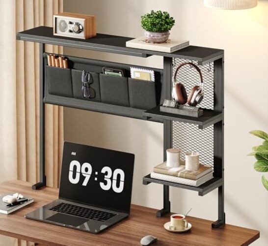 Clamp on Desk Shelf with Pegboard, Above Desk 3-Tier Extender Shelf, Desktop