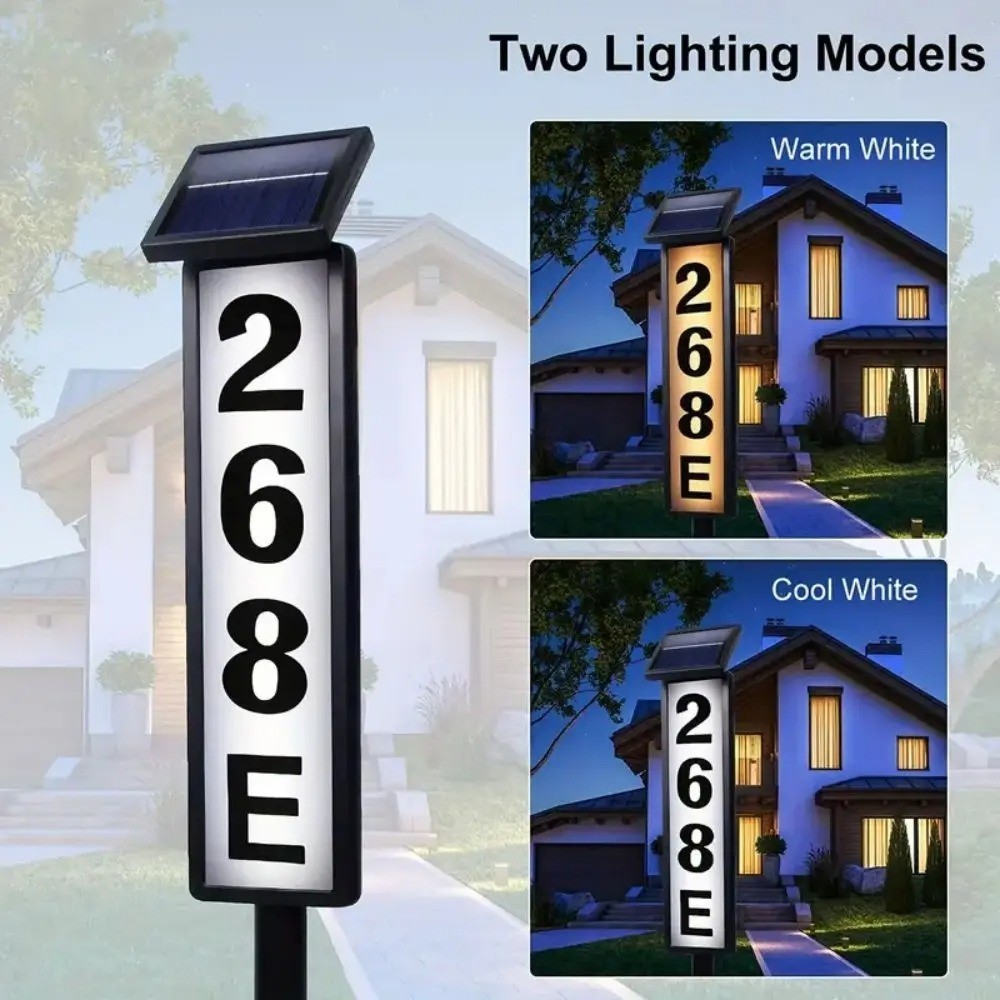 1Pc Lighting House Number Light, Solar Address Sign Light with Stake,Solar Power