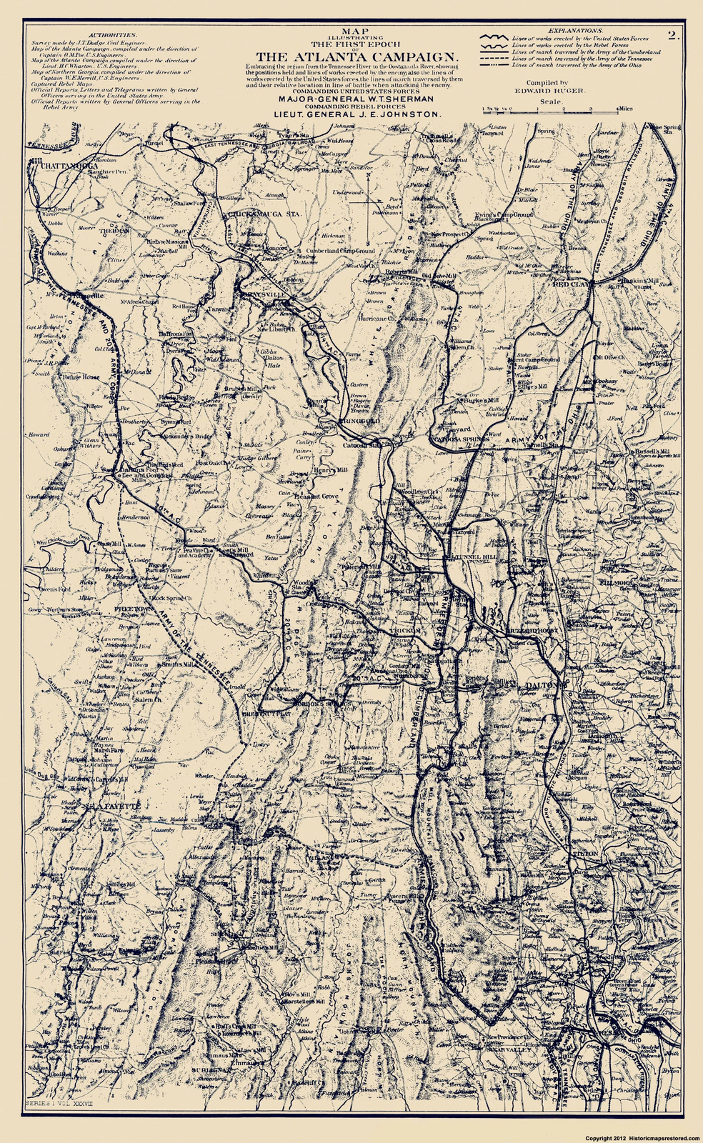 Historical Civil War Map – Atlanta Campaign I- Ruger 1864 – Vintage Wall Art