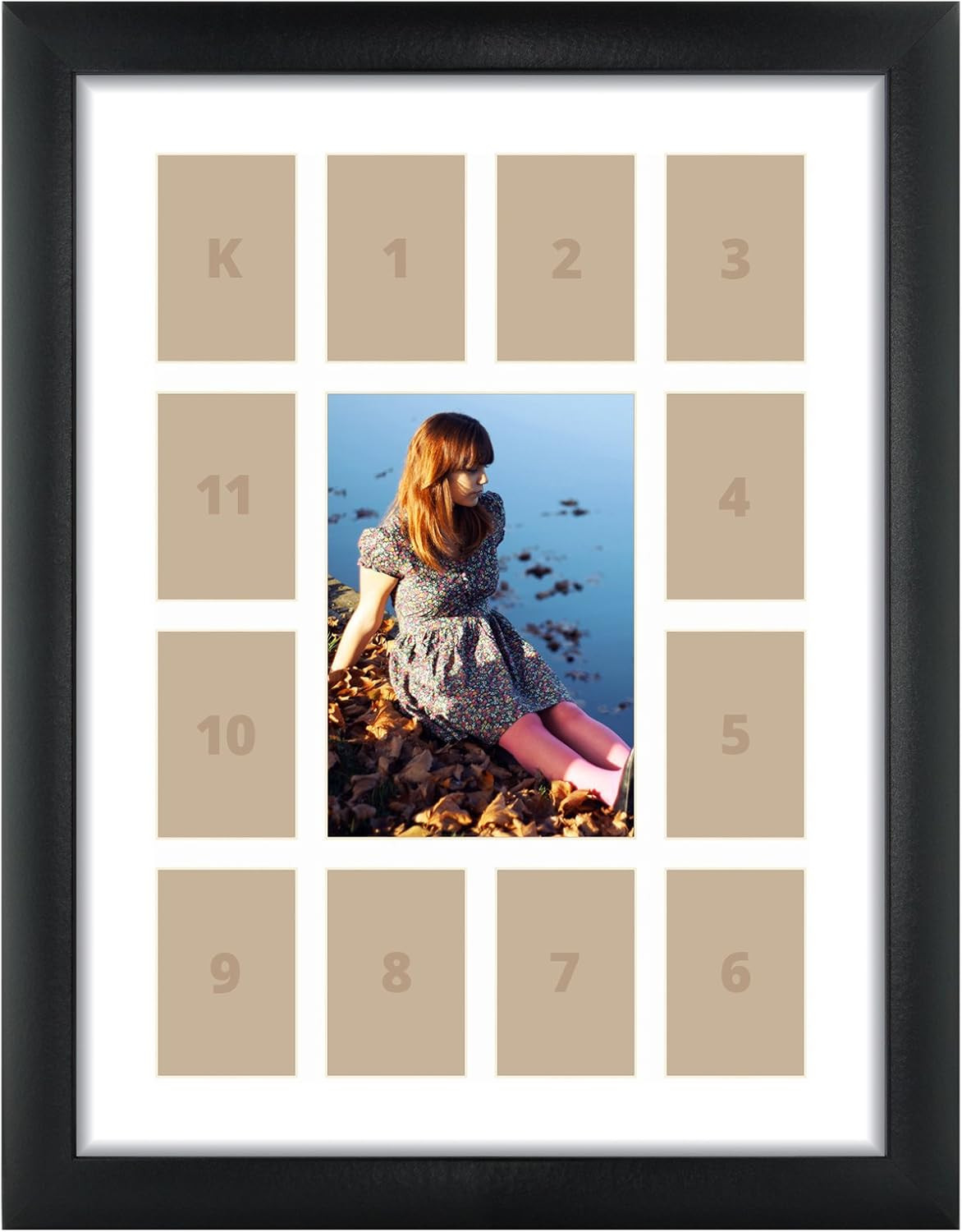 1WB3BK 12 by 16-Inch Black Picture Frame, Single White Collage Mat with 13 Openi