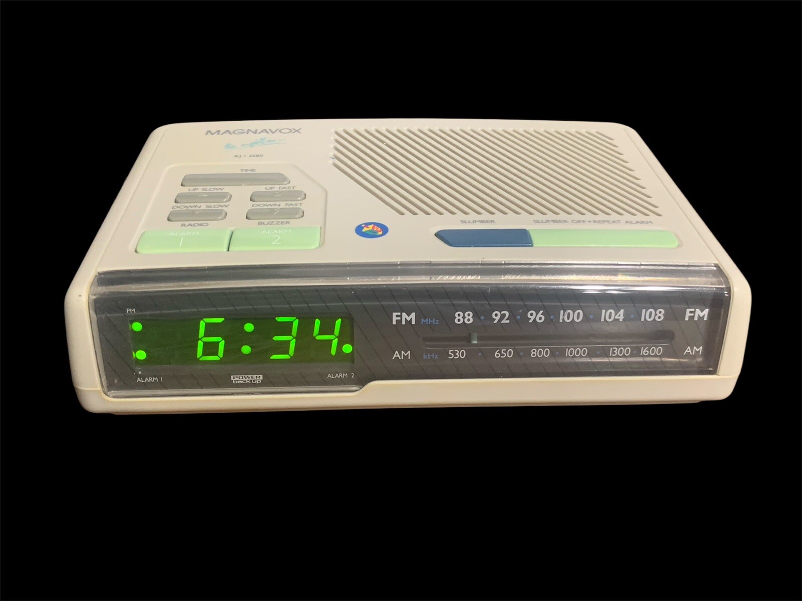 Magnavox AJ3280 The Nightline AM FM Dual Alarm Clock Radio Grey Tested