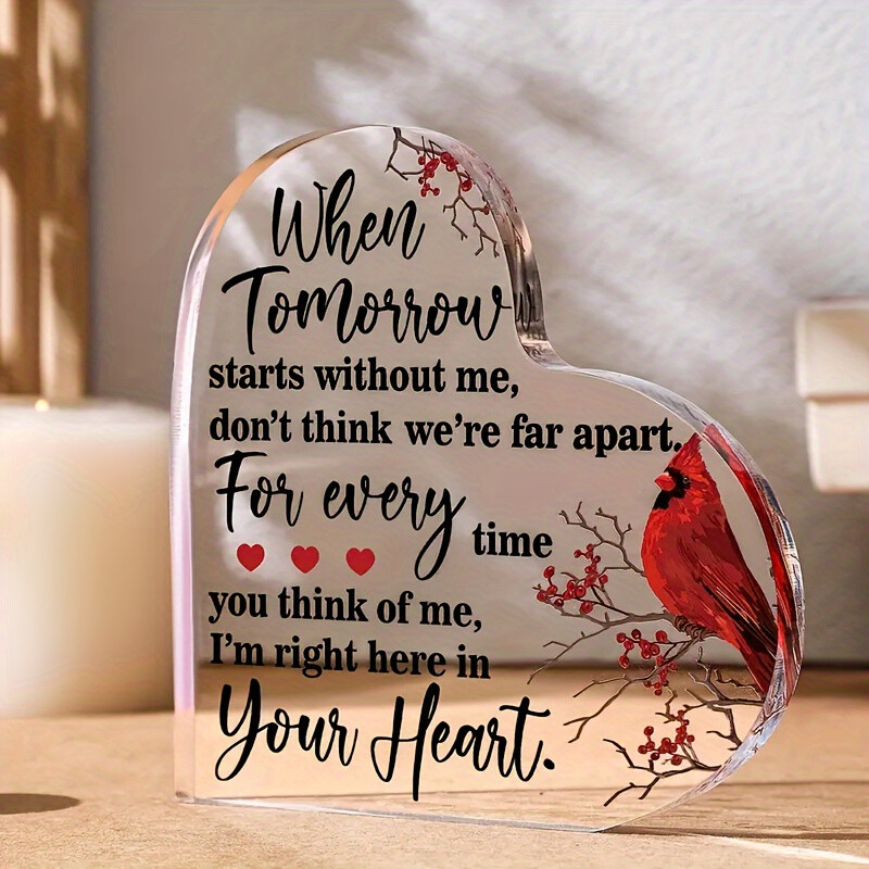 1 PC Heartfelt Memorial Gift Cardinal Acrylic Heart Plaque Memorial Decoration
