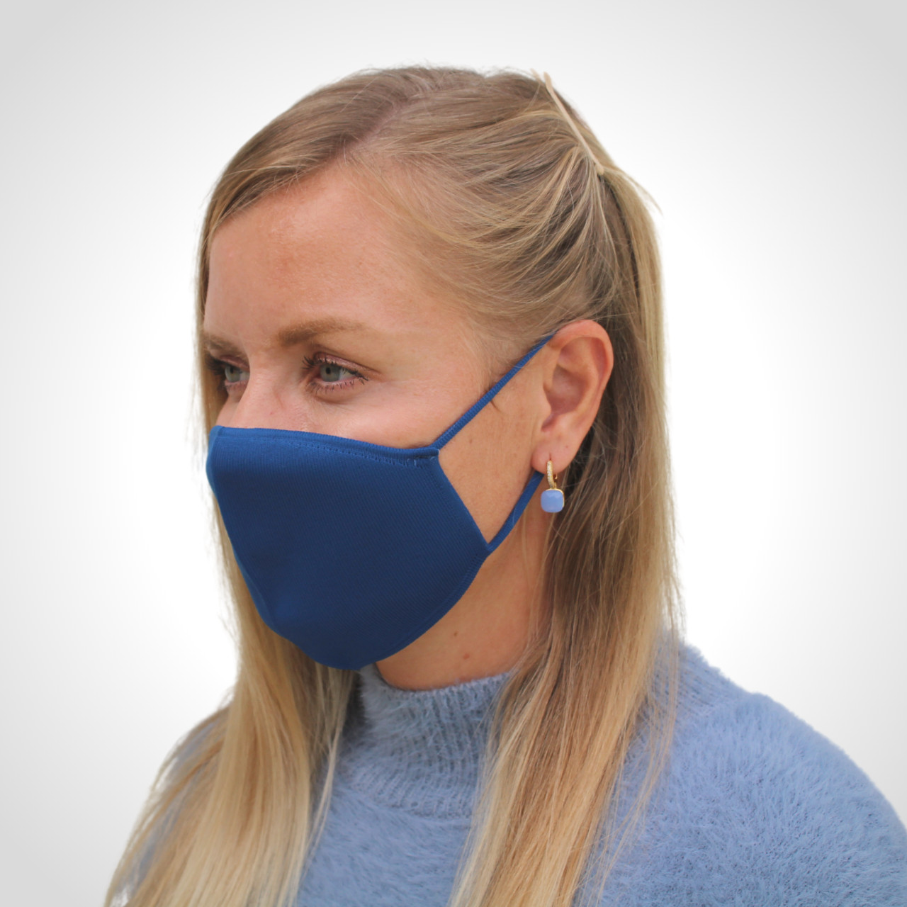 Pack of 4 solid knitted Face Mask two layers reusable washable bandanas Blue