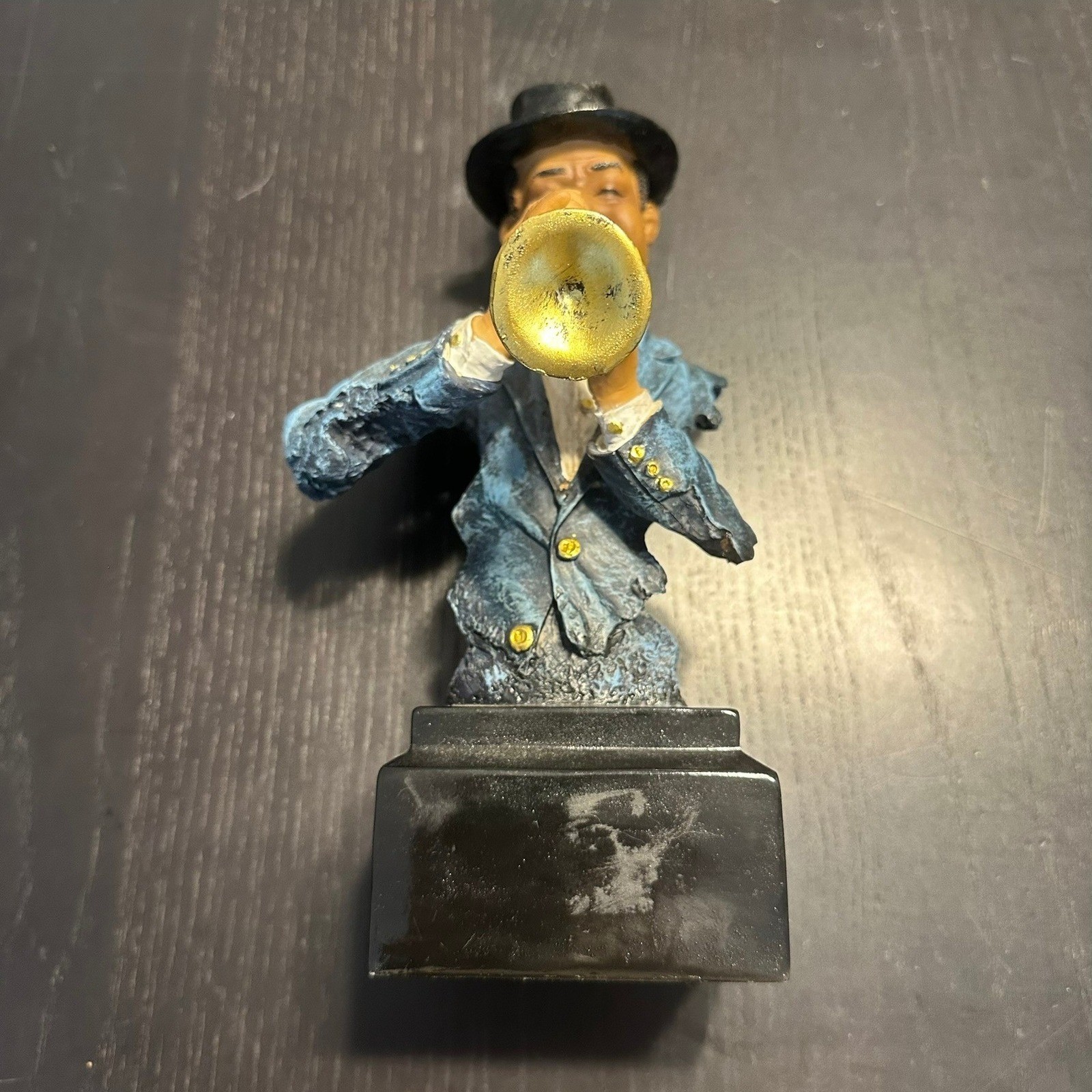 Vintage Jazz Trumpet Player Bust Figurine Musician Statue Blue Suit Fedora