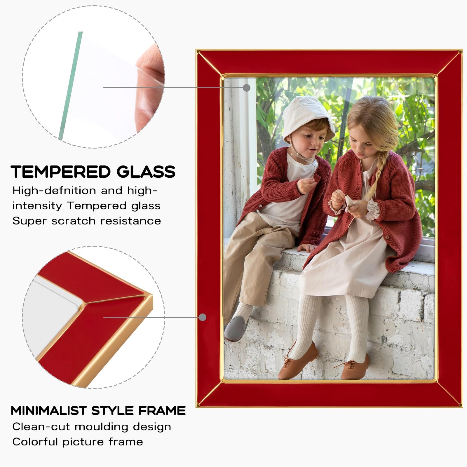 2 Pack 5×7 Red Enamel Gold Metal Edge Picture Frames Easel Velvet Tabletop Decor