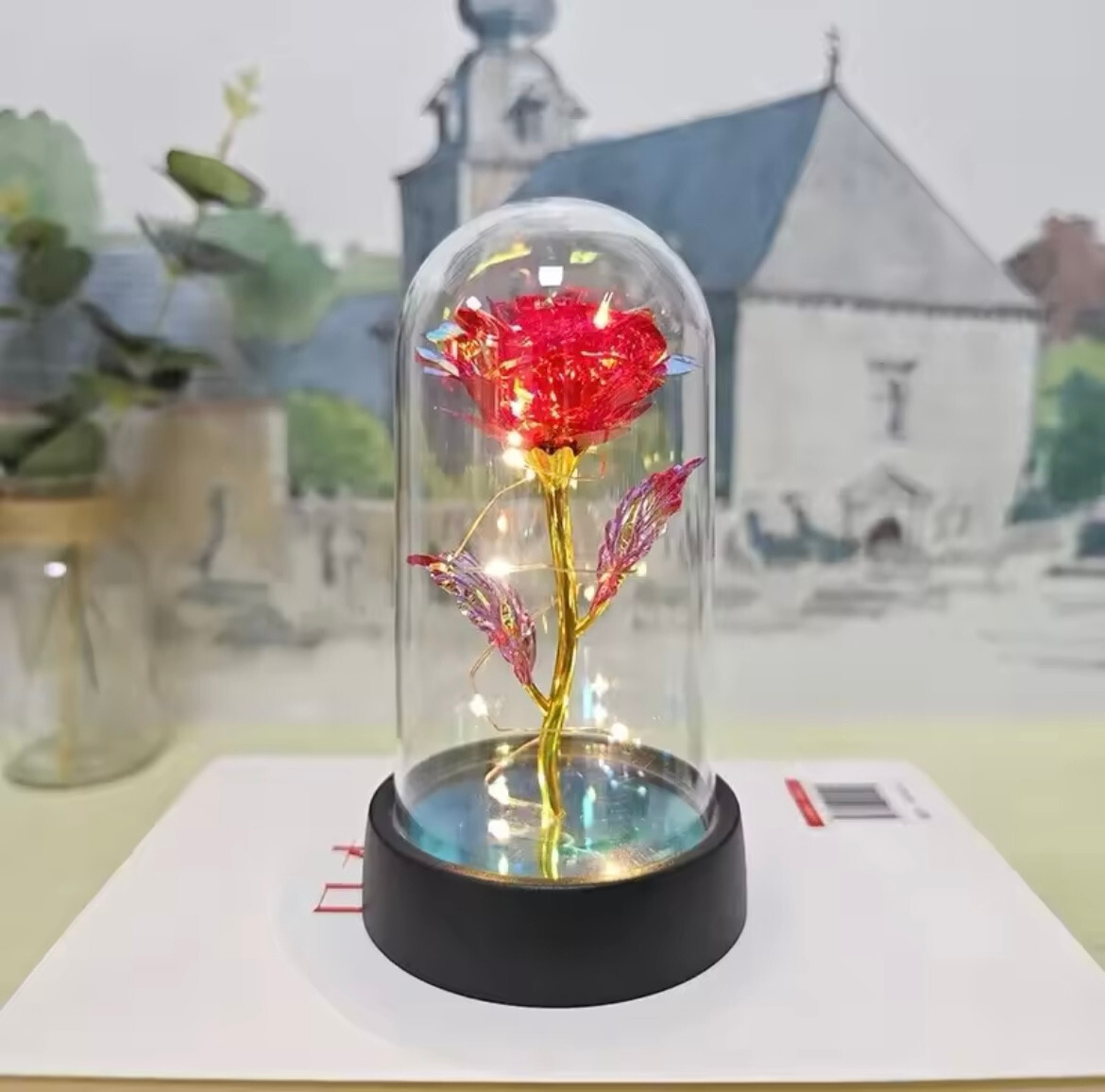 LED Light Eternal Rose In Glass Night Light Artificial Flower Forever Rose Gift