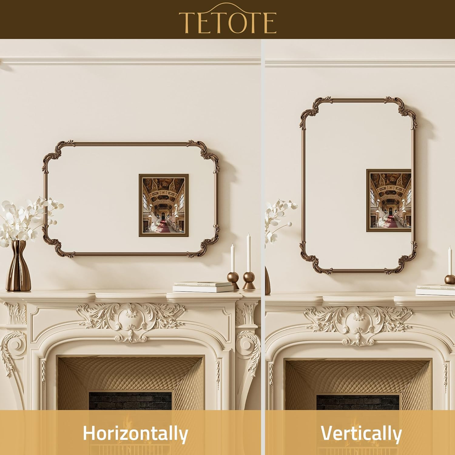 Vintage Baroque Gold Antique Brass Wall Mirror 40×30 for Living Room & Bath