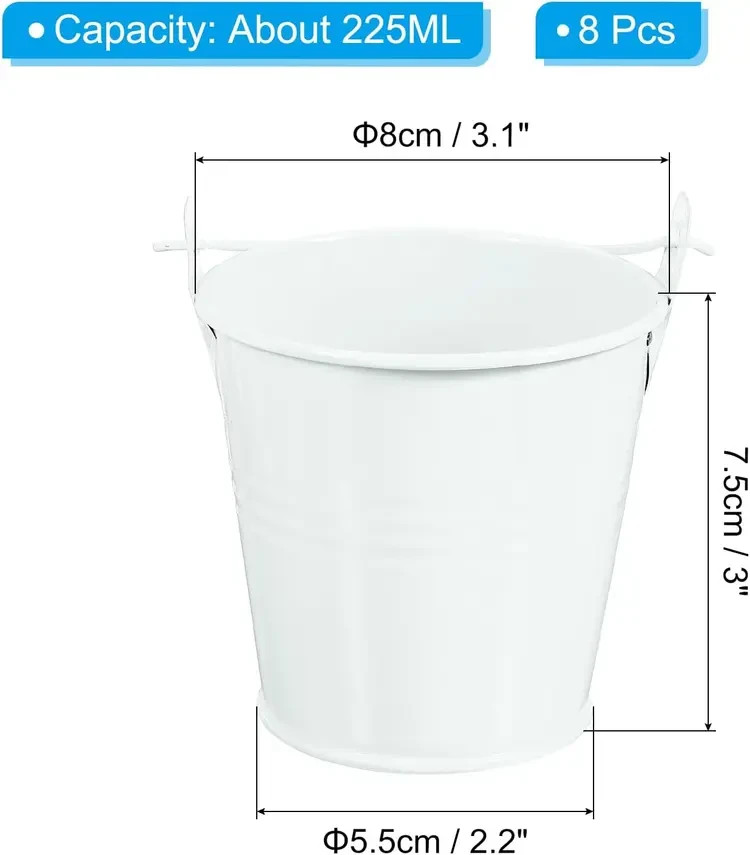 8 Pcs 3&Prime; x 3&Prime; Small Metal Buckets Mini Galvanized Buckets White
