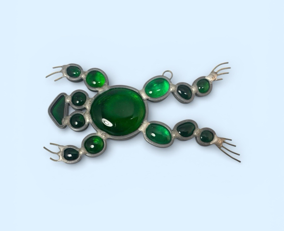 Stained Glass Green Frog Suncatcher Homemade Vintage 4 1/2&Prime;L