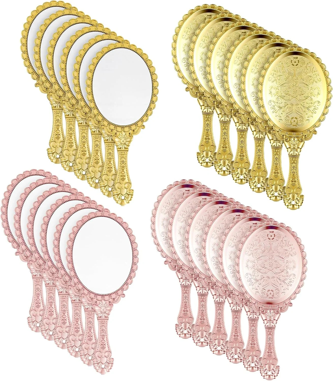 24 Pcs Vintage Handheld Mirrors Bulk, 10&Prime; Rose Gold & Gold Plastic Hand Mirrors
