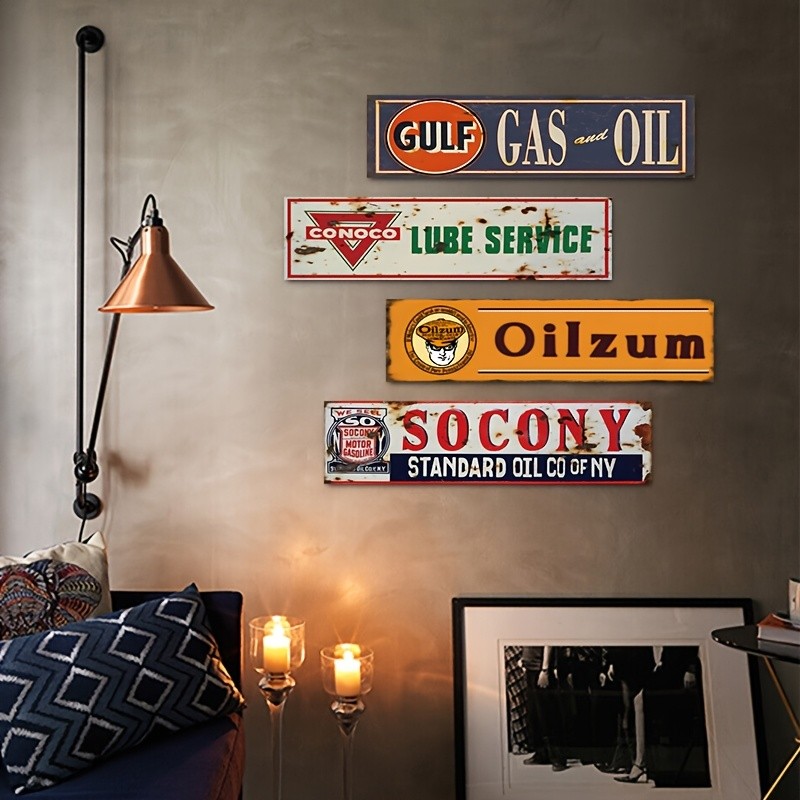 4pcs Vintage Metal Oil Gas Tin Signs Retro Garage Man Cave Bar Collection Decor