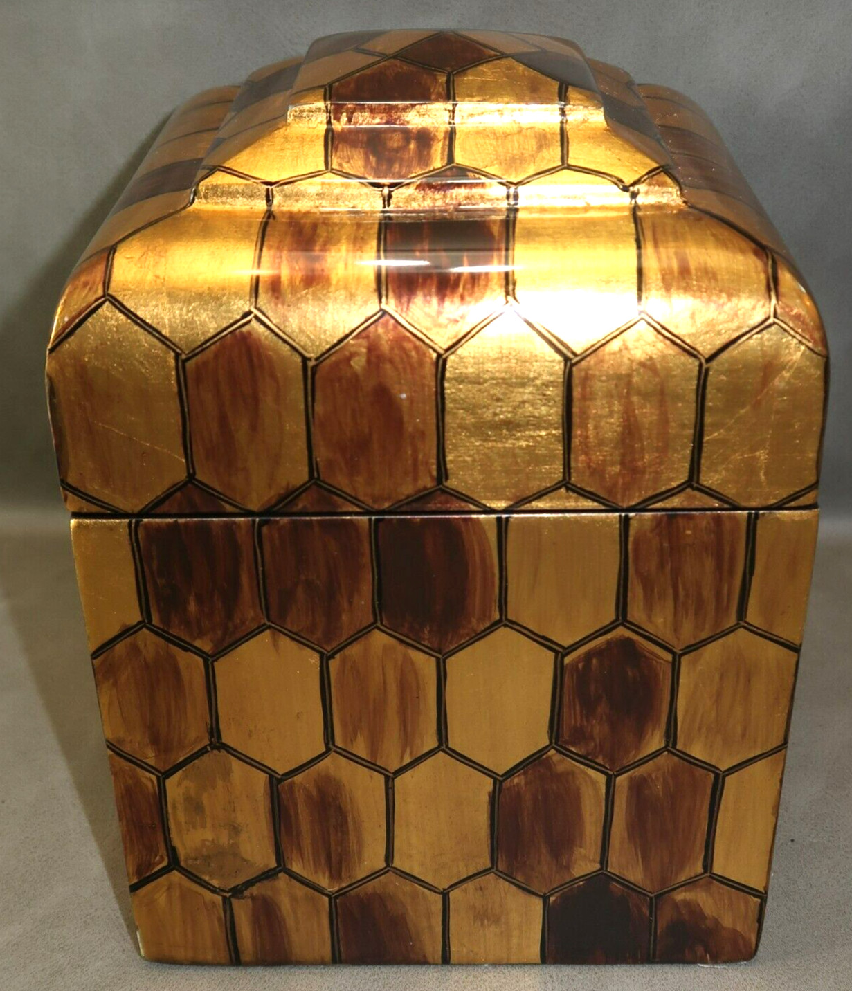 8&Prime; Hilda Flack Decorative Lacquered Box Container Chest- Gold Bronze Brass Tones