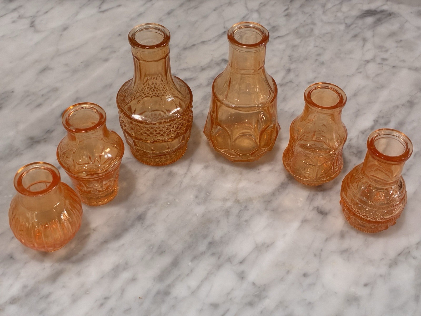 Set Of 6 Light Orange Bud Vases, 2.5”, 3.5”, 4.5” Tall