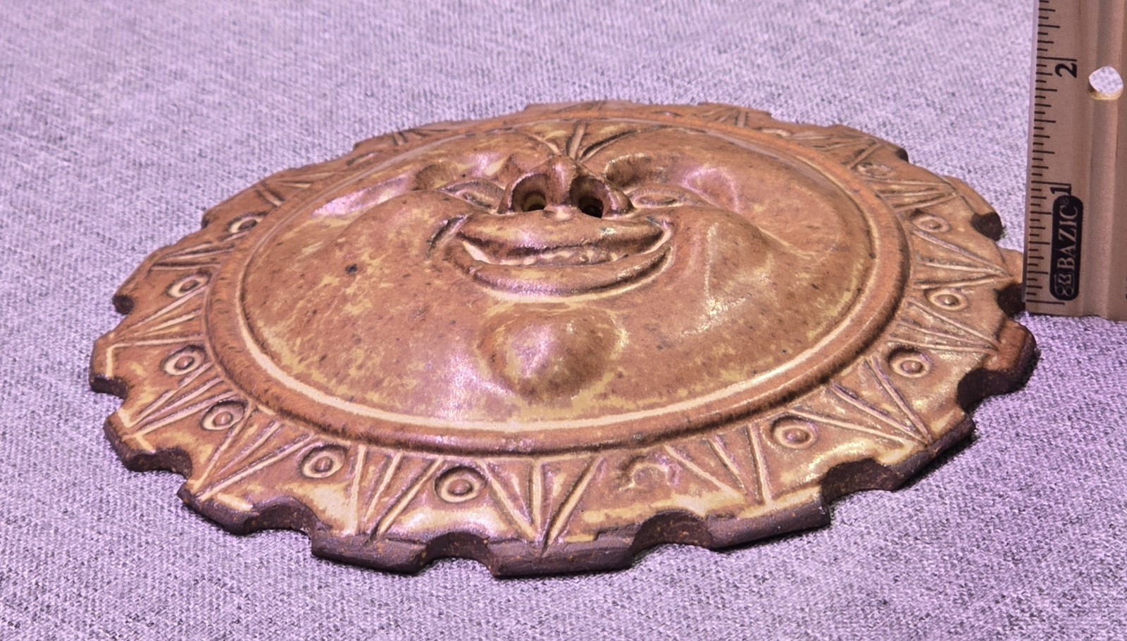VTG Studio Pottery Sun Face Wall Plaque Signed JP Terracotta Style Wall Decor