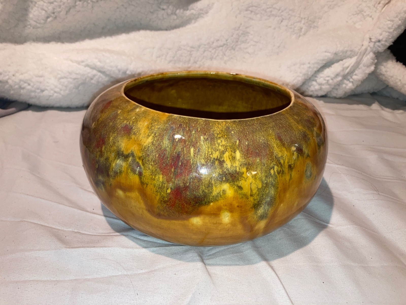 FRANK MORENO 2 MULTI-COLOR DRIP GLAZE POTTERY GLOBE ART VINTAGE CERAMICS-60s Art