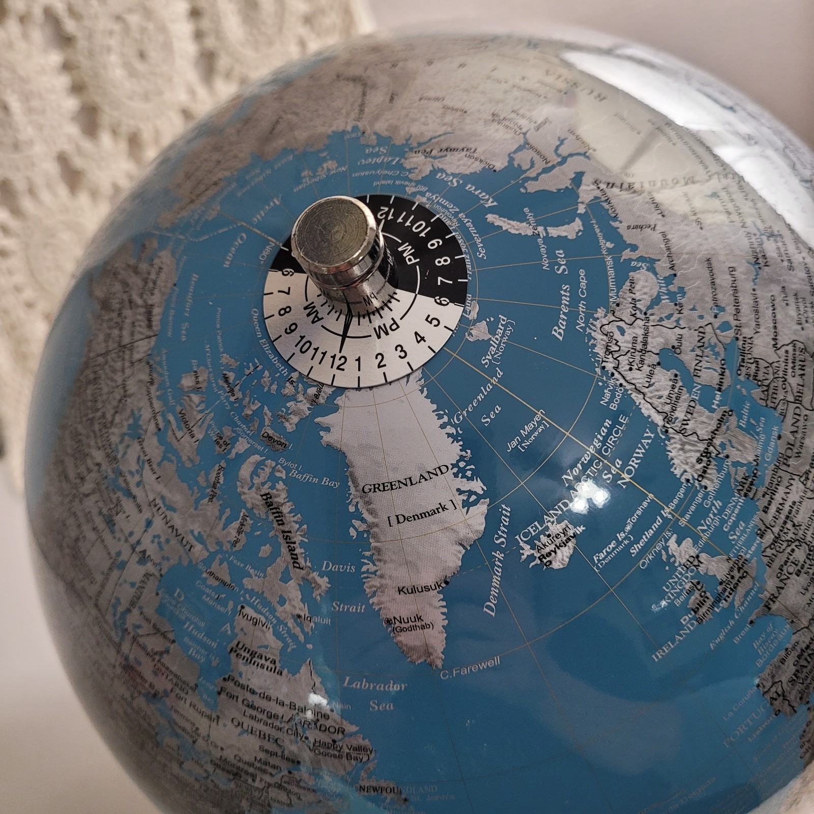 Tabletop World Globe Blue & Silver Sphere Stainless Steel Frame 12.5 in Tall
