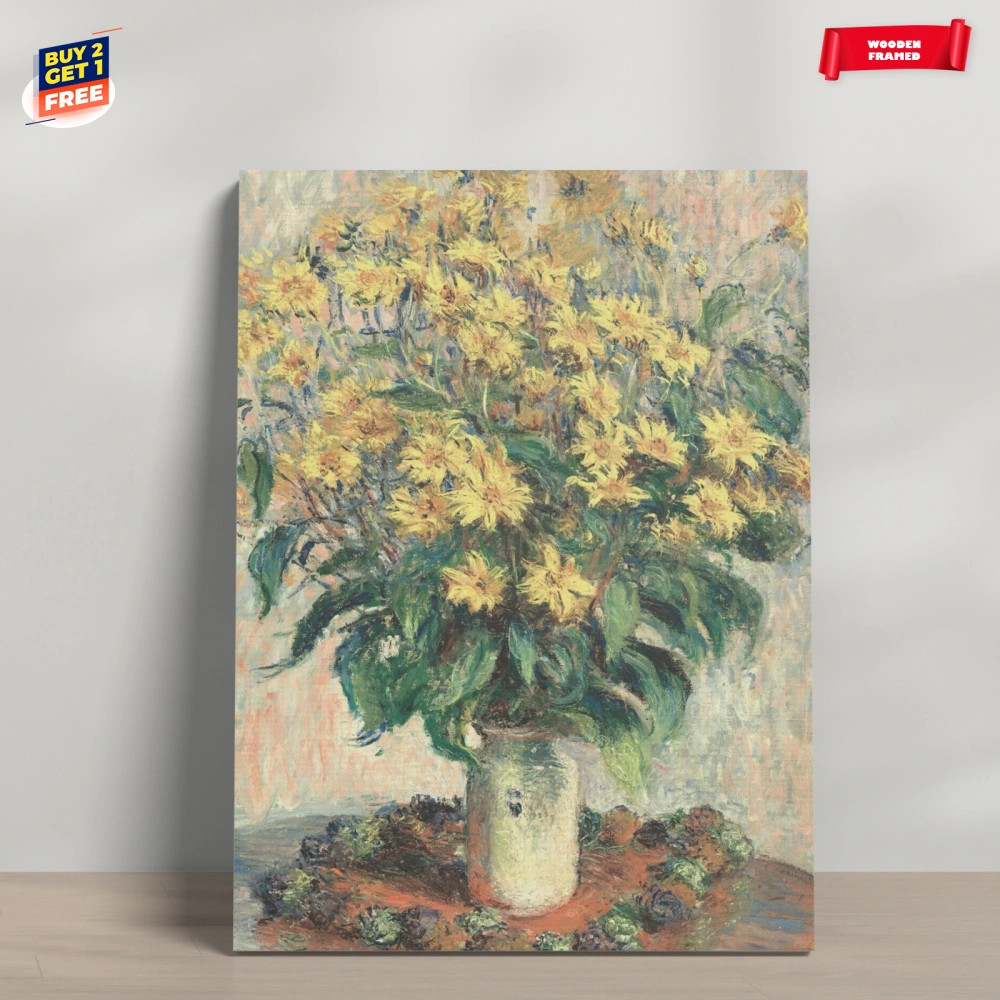 Claude Monet Yellow Flowers Vintage Painting Canvas Print Poster Home Decor