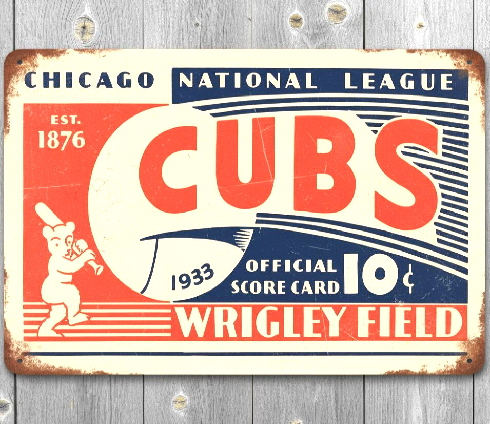 Chicago Cubs 1933 Score Card 8 x 12 Vintage Novelty Metal Sign Made In USA New!