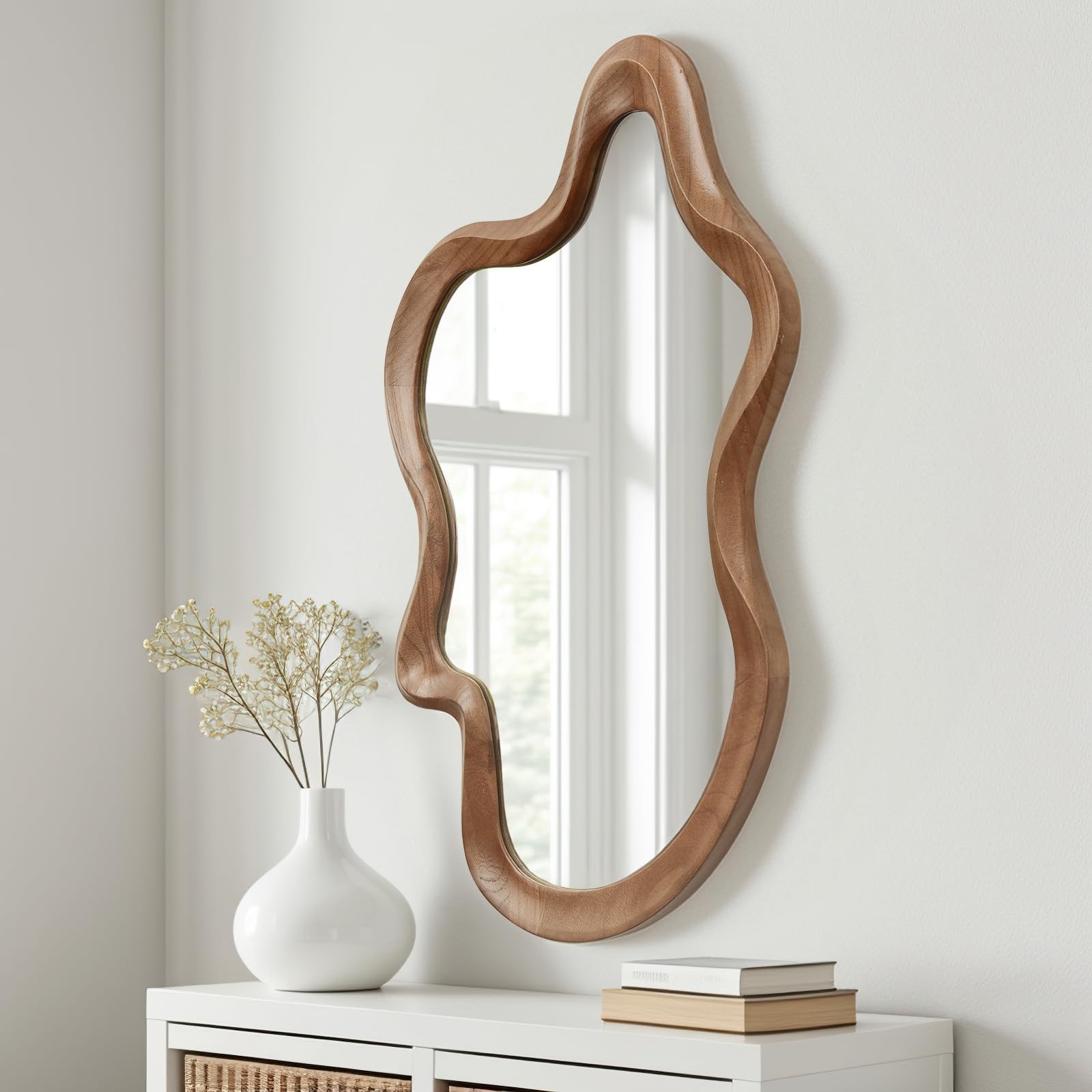 Irregular Wall Mirror,21&Prime; »x 32&Prime; »Asymmetrical Mirror Wood,Wooden Framed Wall M…