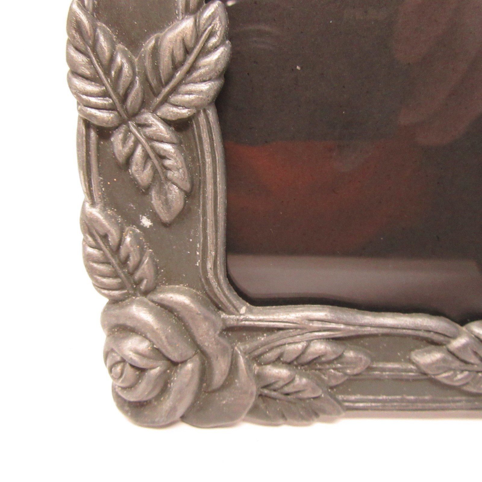 CottageCore Pewter Metal Picture Frame Floral Rose Grandmillennial 8 x 10&Prime; vtg
