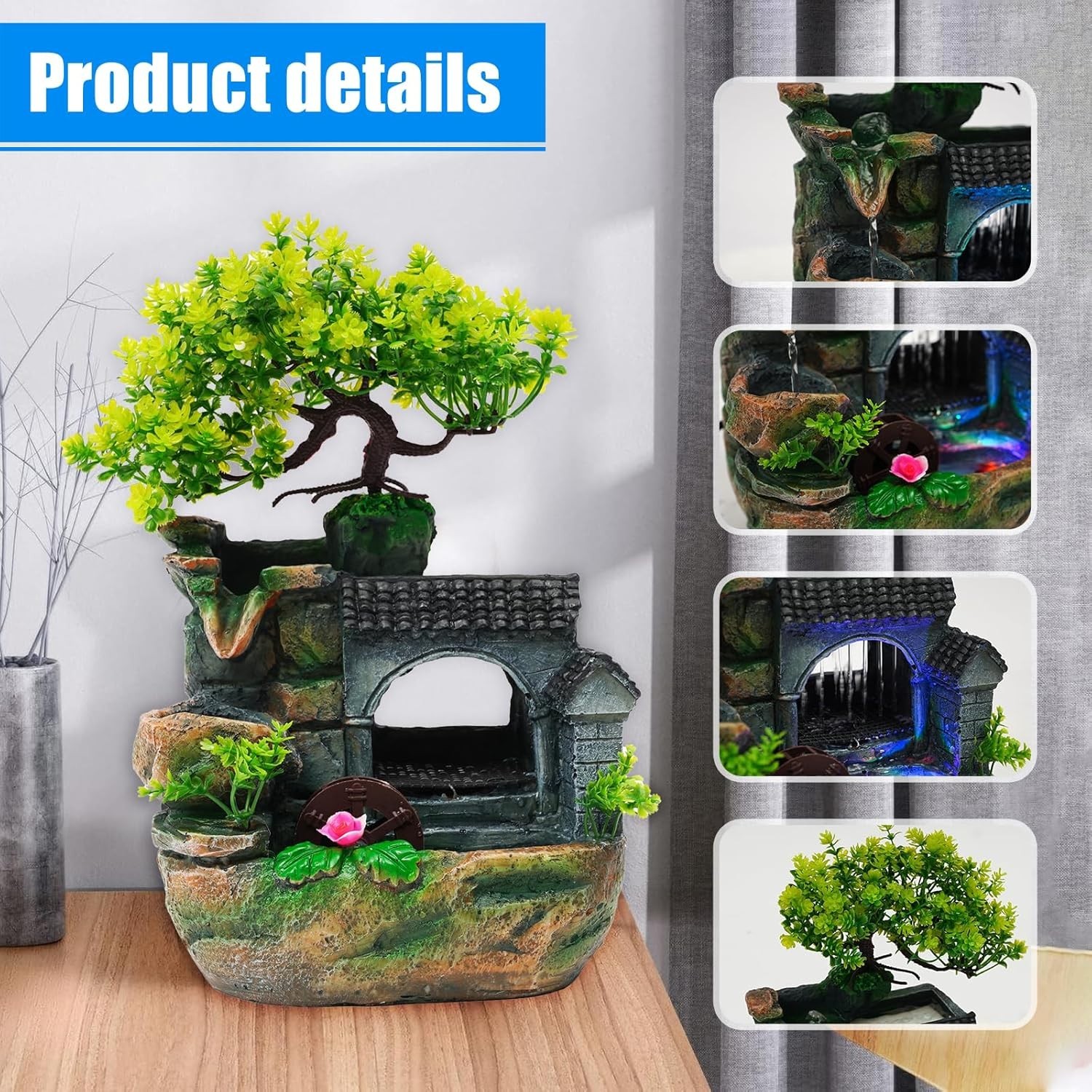 Tabletop Rockery Fountain with Humidifier & LED – Indoor Zen Decor for Office a