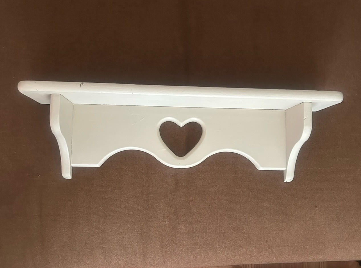 Cottage Core White Wood Wall Shelf with Heart Cutout 24 in. x 10 in.