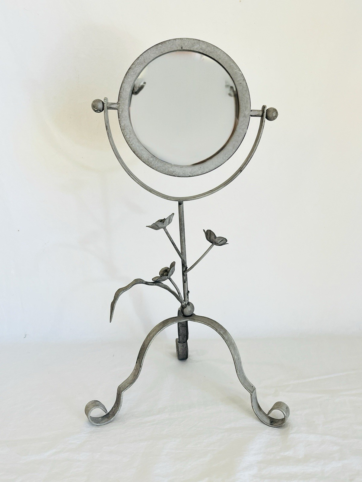 Vintage Vanity Standing Mirror Toleware Style with Floral Accents