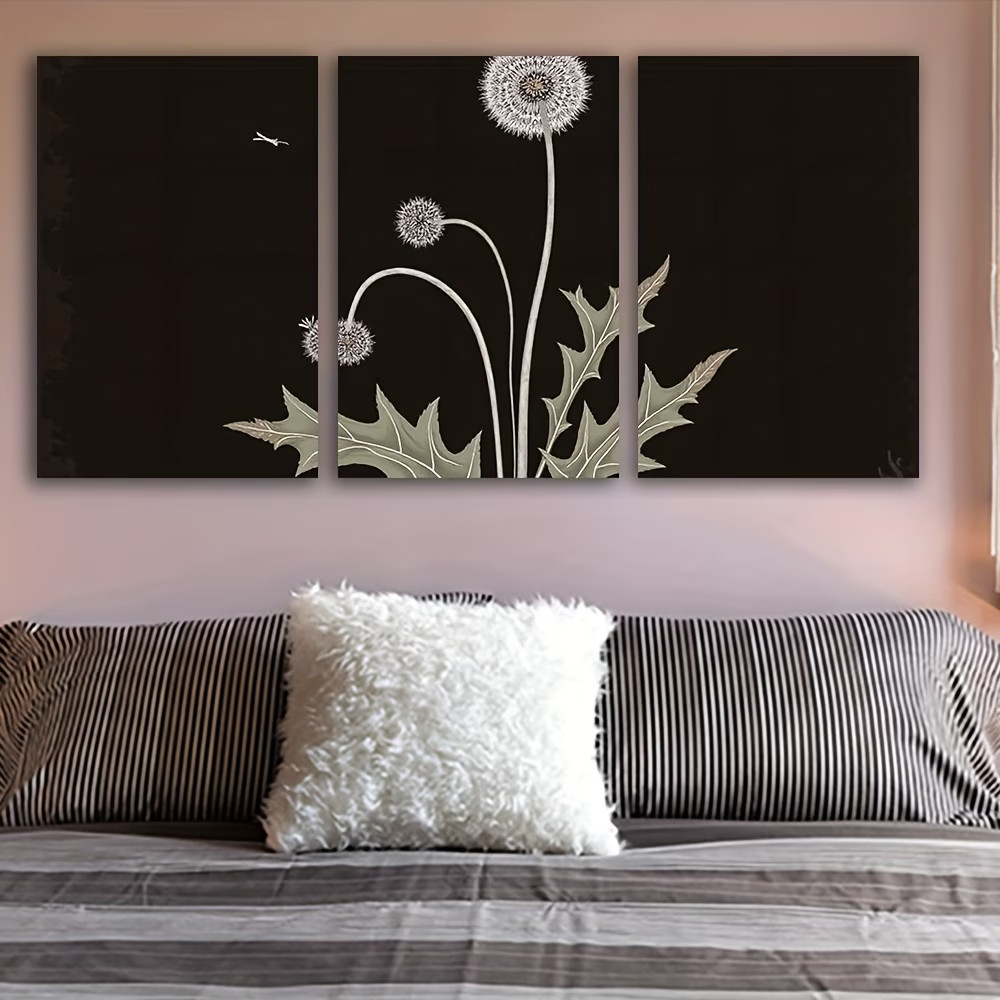 3pcs Three Panel set of Dandelion Wall Art Canvas Unframed/Framed
