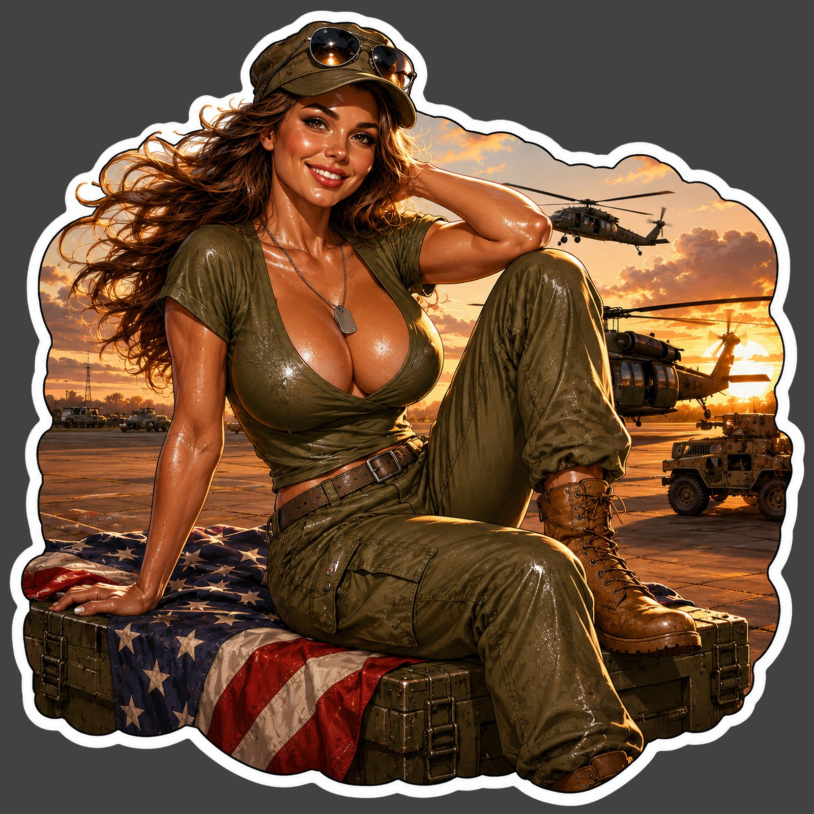 Military Pinup Sticker Vinyl Decal Army Girl Patriotic Bombshell Beauty