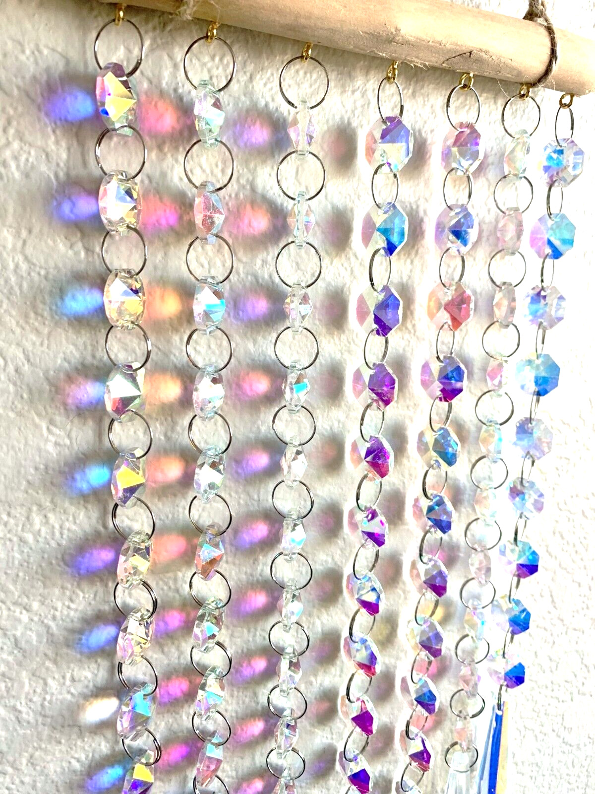 23&Prime; 7 Dangling Strands AB Crystal Prisms Suncatcher Curtain Sun Hanging New