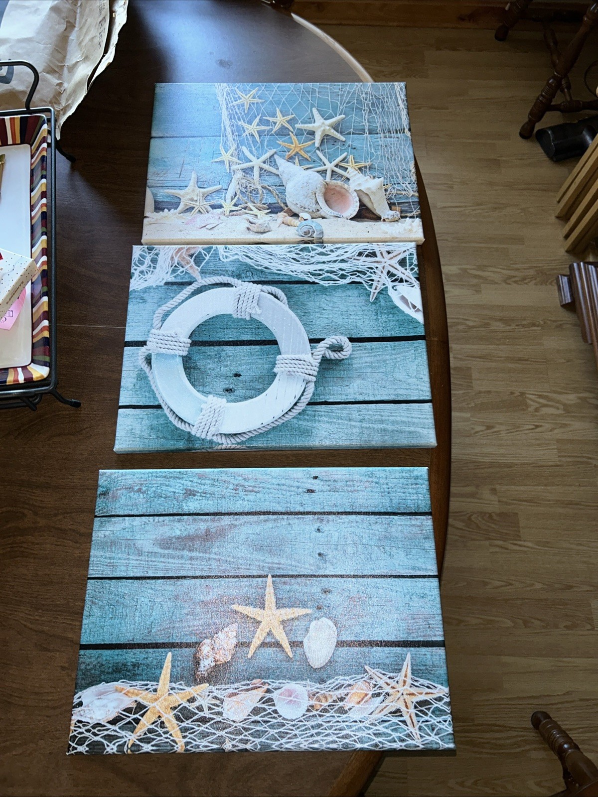 – 3 Piece Canvas Wall Art Starfish Shell on Teal Board Painting Prints Beach …