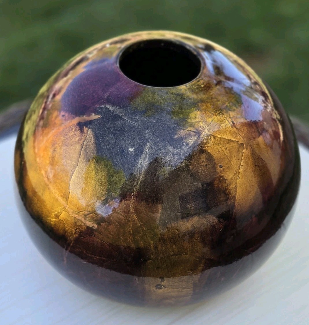 Foiled And Lacquered Round Globe Vase Decor Reds Copper & Gold