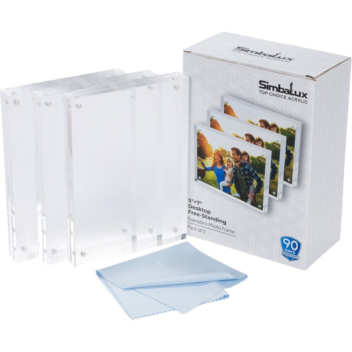 [3-Pack] SimbaLux® Acrylic Photo Frame 5” x 7” Free Standing Magnetic Lock