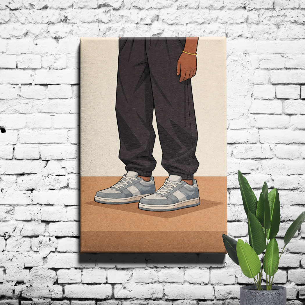 Streetwear fashion illustration Canvas Print cropped lower pose in gray