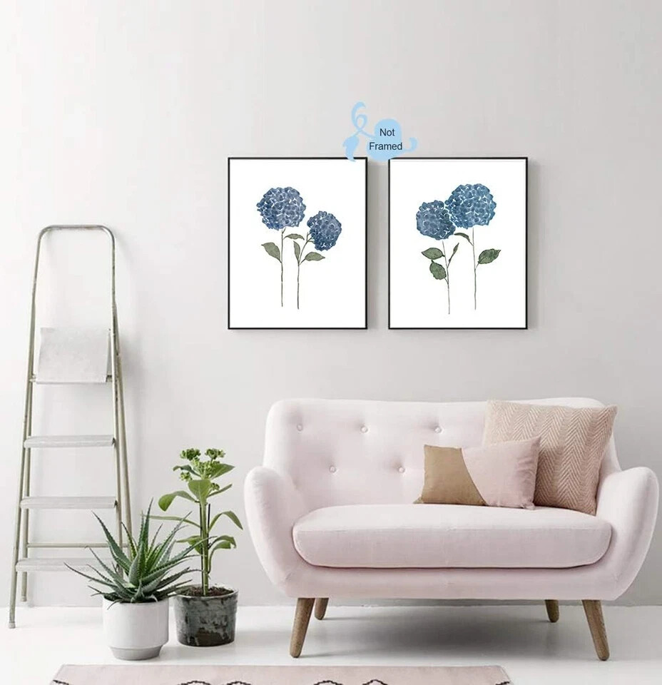 Watercolor Blue Flower Art Print-Blossom Hydrangea Floral Canvas Wall Art-(8”X10
