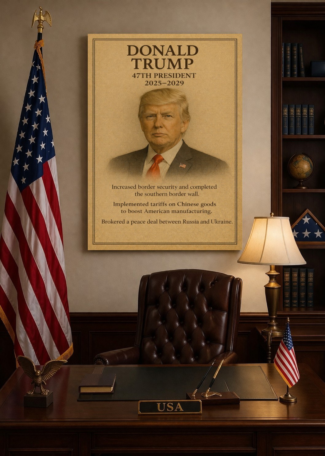 Donald Trump Vintage Portrait USA History Wall Art 47th President Print