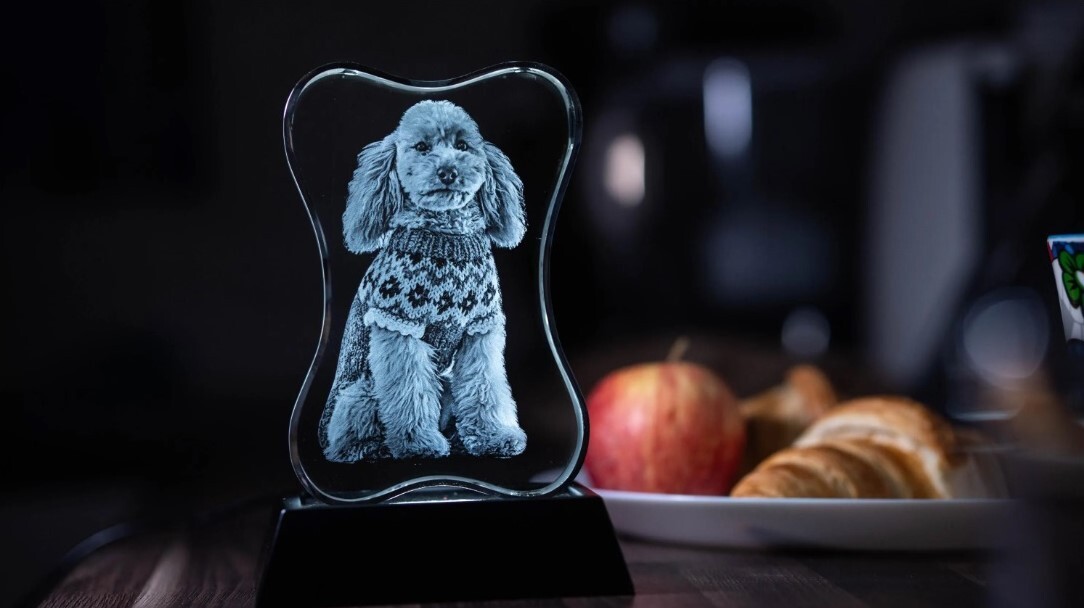 3D Crystal Dog Bone Photo Engraved w/ your photo – Pet, Dog, Memorial, 3D Photo
