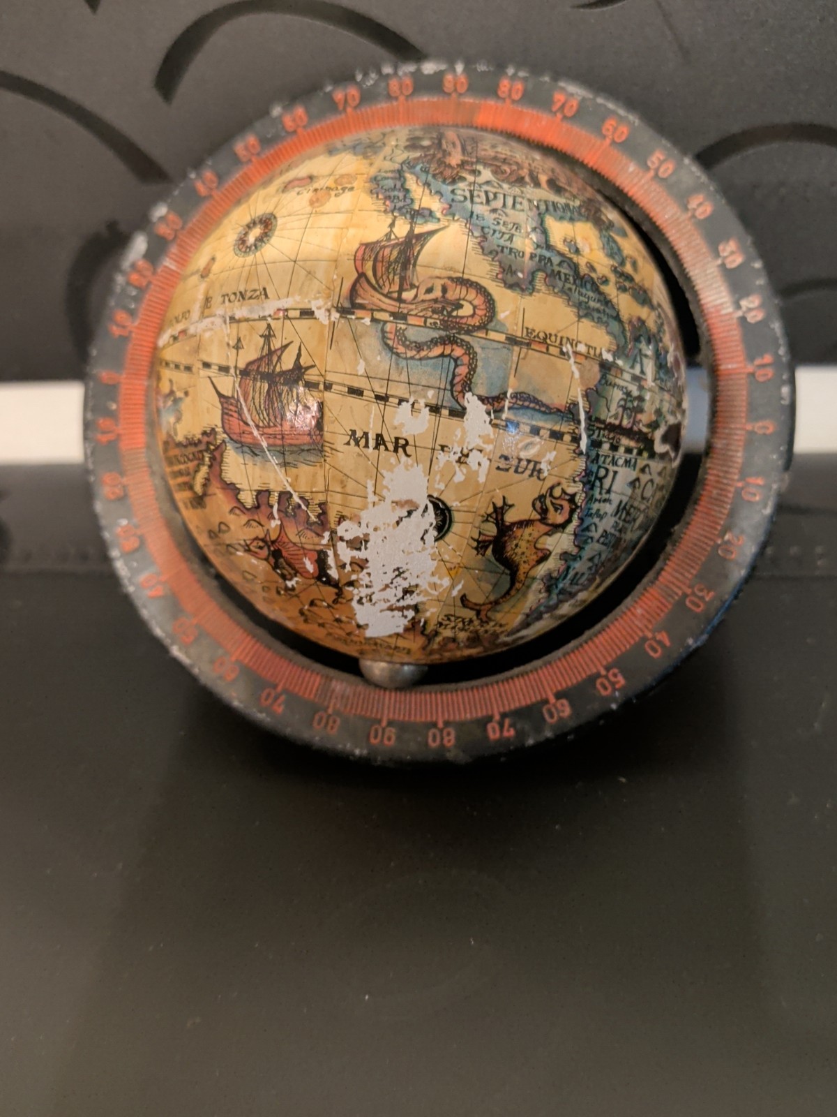 TARTARIAN Vintage Globe Rotating Multicolor Zodiac Base Antique Finish Missing