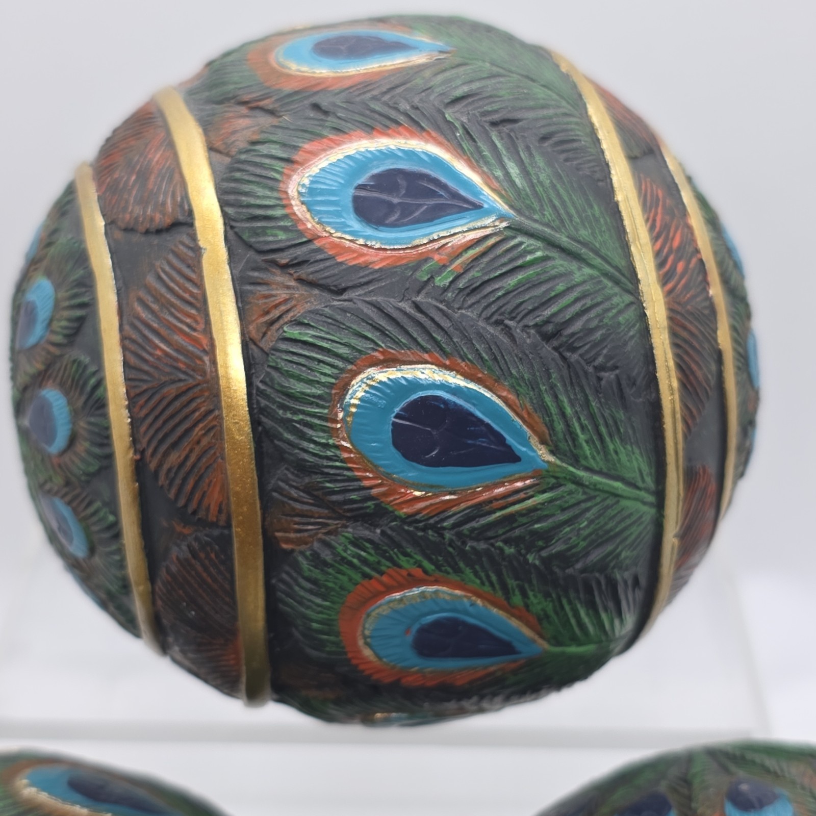 Design Toscano Peacock Feathered Decorative Accent Orbs Set of 3 Resin Balls