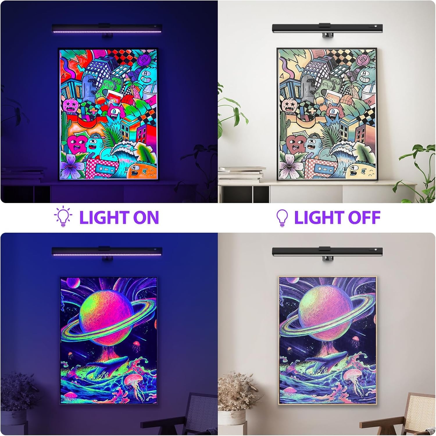 Black Light for Blacklight Tapestry,15 » Rechargeable Blacklight Picture Light w