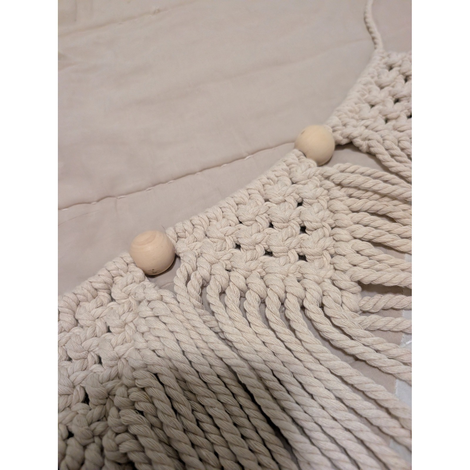 Macrame Banner Fringe Garland Wall Hanging Wood Bead Boho Nursery Party Decor