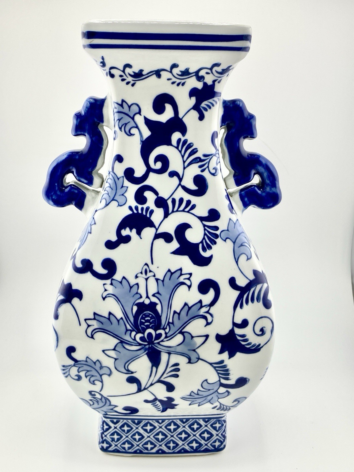 Porcelain Hand painted Dragon Handle Vase 12” X 6” NEW