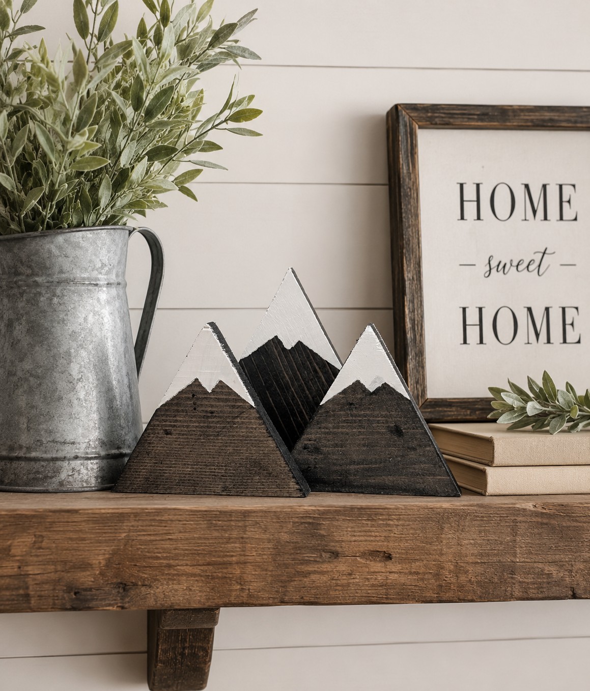 Rustic Wooden Mountain Decor Farmhouse Shelf Sitter Cabin Tabletop Accent