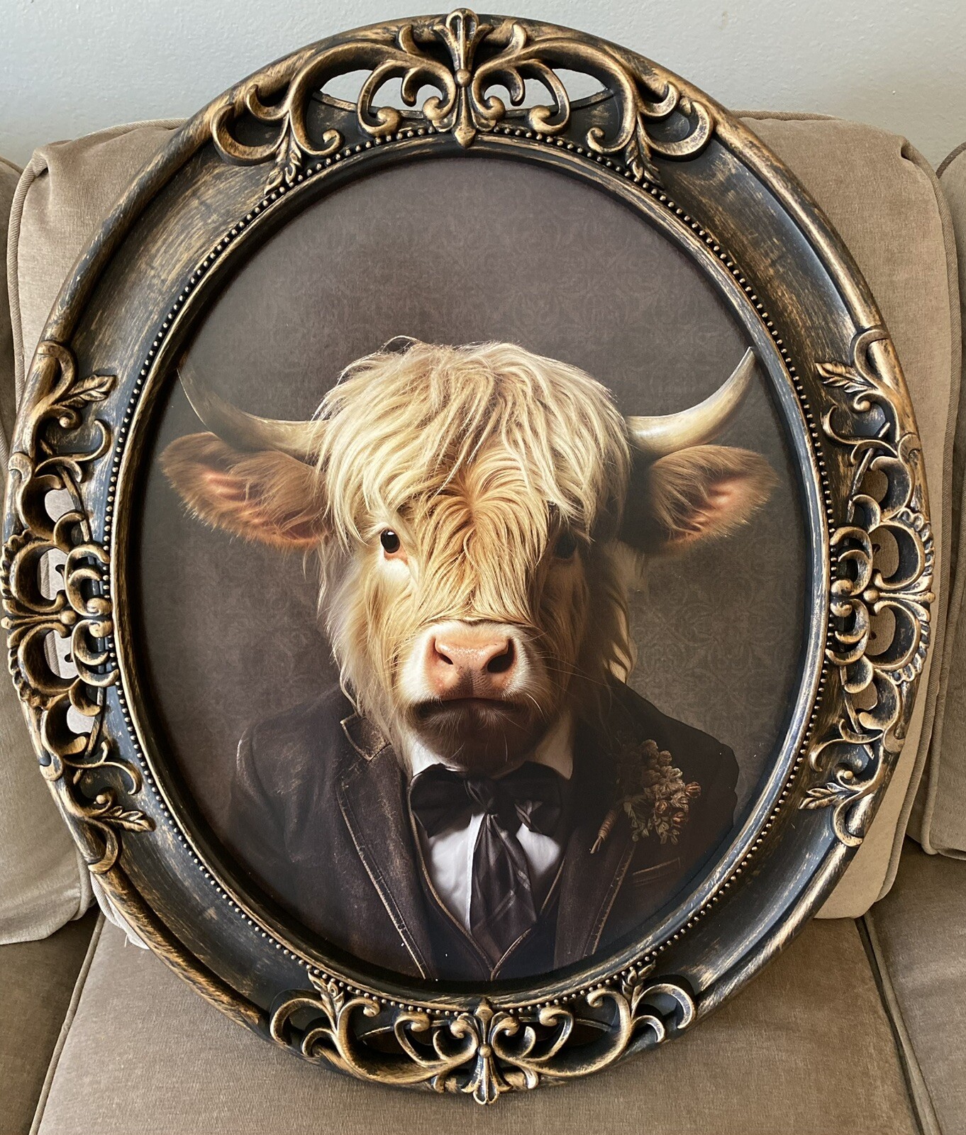 New – Oval Framed Canvas. 24”x20” Ready To Hang. WESTERN GENTLEMEN. Farmhouse