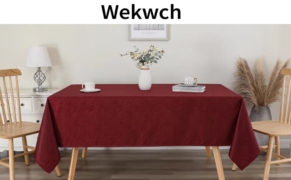 Tablecloth Burgundy Jacquard Rectangle Table Cloth 54 X 84 Inch, Water Resistant